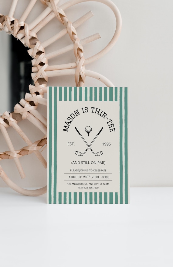 Editable Golf 30th Birthday Invitation Thir-Tee Birthday Invite For Men 30th Birthday Golf Theme Party For Him Thir-tee Golfer Bday Invite