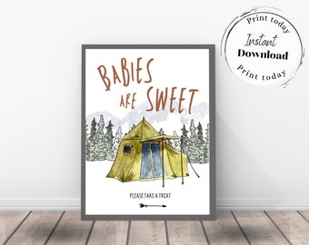 Printable Camping Babies Are Sweet Sign, Instant Download, Camping Baby Shower Table Signs, Woodland Baby Shower