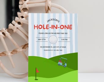 Editable Hole In One Birthday Invitation Golf 1st Birthday Invite Lets Par-Tee First Birthday Golf Theme Party Boy 1st Birthday Ideas