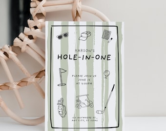 Invitación editable para primer cumpleaños de golf, fiesta de hoyo en uno para niño, primer cumpleaños con temática de golf, invitación de Let's Par-Tee, cumpleaños de golf