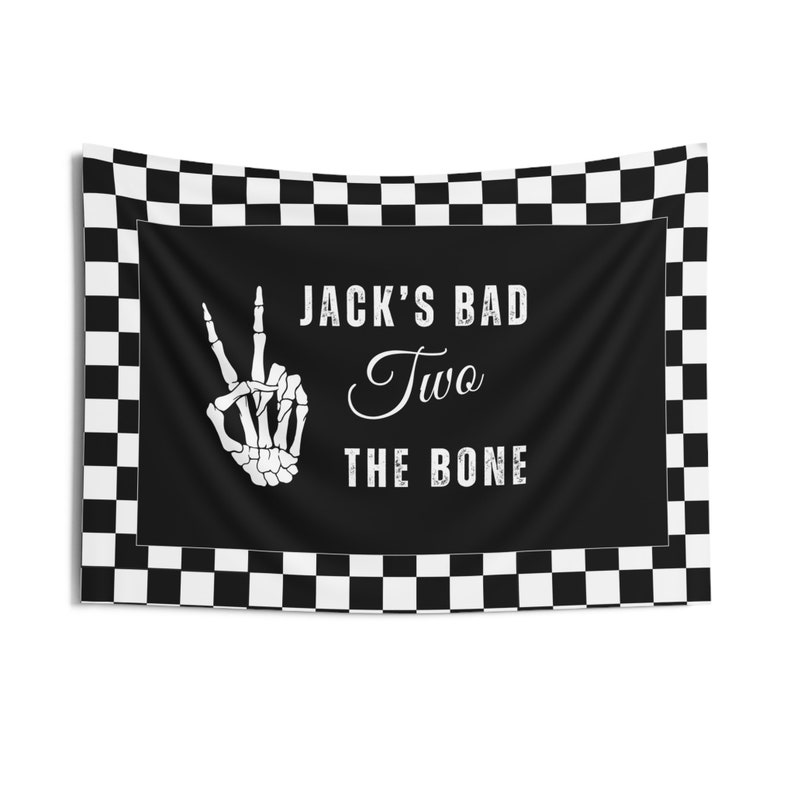 Bad Two The Bone Birthday Photo Backdrop Personalized Bad TWO The Bone Banner Checkered Print 2nd Birthday Decor Boy 2nd Birthday Ideas B54 image 7
