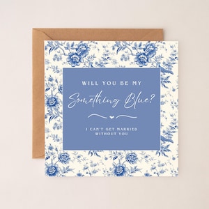 Bewerkbare Ideeën voor iets blauws crew-voorstel Ideeën voor cadeauverpakking toile Blue Crew Be My Something Blue-huwelijkstraditie-vraagkaart