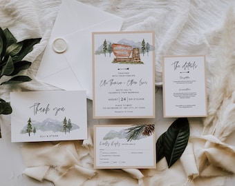 Editable National Park Wedding Invitation Suite Mountain Wedding Invite Template Woodland Wedding Set Outdoor Wedding Ideas Lakeside Venue