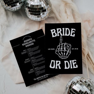 Editable Bride Or Die Bachelorette Party Invitation Itinerary Til Death Do Us Party Rock And Roll Bride Spooky Bachelorette Weekend Invite