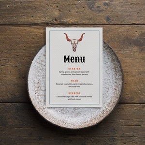 Modèle de menu modifiable pour baby shower de cow-boy Western Baby shower carte de menu pour garçon Menu du sud-ouest imprimable, idées de décoration pour baby shower sur le thème de cow-boy