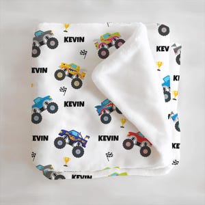 Monstertruck-Decke Benutzerdefinierte Name Monster Jam Geburtstagsgeschenk für Jungen Kleinkind-Auto-Decke mit Namen Monstertruck-Liebhaber Geschenkidee Junge Geburtstag