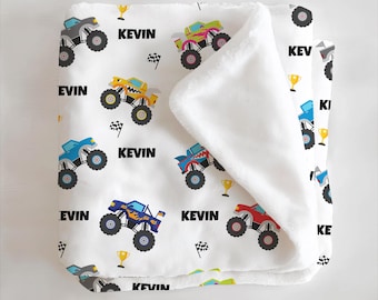 Monster Truck Blanket Custom Name Monster Jam Birthday Gift for Boy Toddler Car Blanket With Name Monster Truck Lover Gift Idea Boy Birthday
