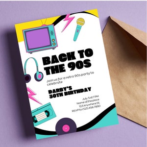 Editable Retro 30th Birthday Party Invitation 90s Birthday Invite Template 90s Throwback 30th Birthday Party House Party Colorful