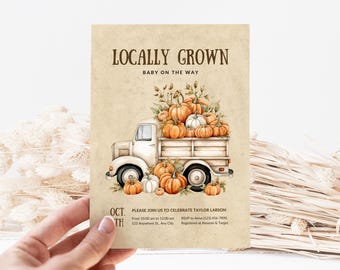 Editable Pumpkin Truck Baby Shower Invitation Locally Grown Baby Shower Ideas for Fall Farmers Market Baby Shower Invite Gender Neutral