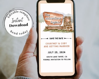 Editable National Park Save the Date Evite, Instant Download, Woodland Save The Date, Mountain Save The Date Evite, Outdoor Wedding