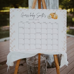 Bearbeitbares Kürbis aufgrund Datum Kalender Spiel Erraten Sie Baby's Geburtsdatum Zeichen