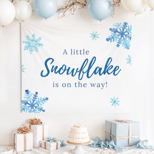 A Little Snowflake Is On The Way Baby Shower Decoration Blue Snowflake Baby Shower Banner Winter Theme Ideas Boy Baby Shower Photo Backdrop