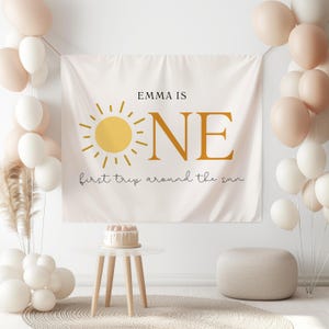 First Trip Around The Sun Birthday Custom Banner Sun 1st Birthday Personalized Backdrop Neutral Birthday Party Banner Boho Birthday Ideas