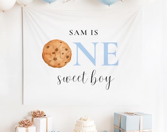 Milk And Cookies Banner First Birthday Personalized Backdrop One Sweet Year Birthday Decor Boy Cookie 1st Birthday Party Custom Banner B3