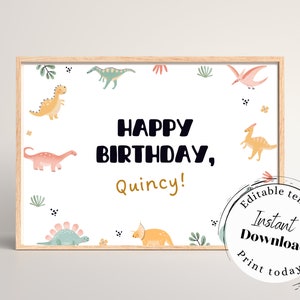 Editable Girl Dinosaur Birthday Decorations, Instant Download, Printable Table Signs, Dinosaur Birthday Signs, Pink Dinosaur Birthday