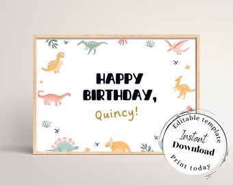 Bearbeitbare Mädchen Dinosaurier Geburtstag Dekorationen, sofortiger Download, druckbare Tischschilder, Dinosaurier Geburtstag Zeichen, rosa Dinosaurier Geburtstag
