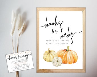 Pumpkin Books for Baby Card and Sign, Instant Download, Pumpkin Baby Shower, Fall Baby Shower, Little Pumpkin, LP1