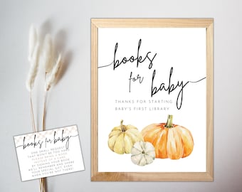 Pumpkin Books for Baby Card and Sign, Instant Download, Pumpkin Baby Shower, Fall Baby Shower, Little Pumpkin, LP1