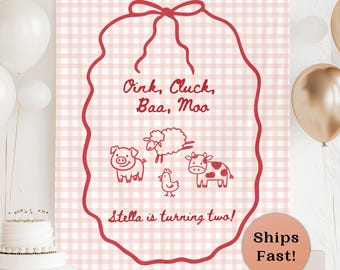 Farm Animal Birthday Banner Personalized Farm Theme Backdrop Custom Oink Cluck Baa Moo Two Year Old Banner Farm 2nd Birthday Welcome Sign