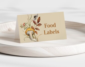 Editable Mushroom Baby Shower Food Label Woodland Theme Food Table Decor Fall Baby Shower Ideas Boho Mushroom Food Tent Woodland Baby Shower