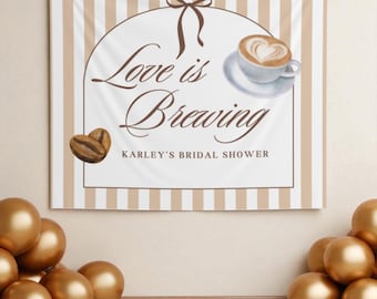 Rsuuinu 7x5ft Coffee Backdrop Love Is Brewing Bridal Shower Wedding Engagement Valentine's Photography Background Coffee Brunch Tea Party Decoration Supplies Cake Table Banner Photo Booth Studio Props