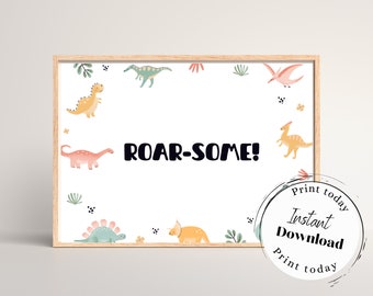 Mädchen Dinosaurier Geburtstag Dekorationen, Printable Tisch Zeichen, Instant Download, Dinosaurier Geburtstag Zeichen, Roar-some