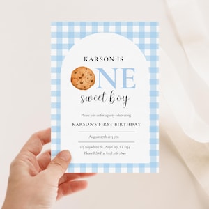 Modificabile One Sweet Cookie 1° compleanno invito ragazzo primo compleanno blu One Sweet Boy invito biscotti e latte festa di compleanno Sweet One