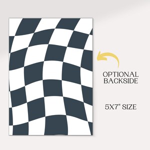 Puede incluir: Un patr&oacute;n de cuadros blanco y negro en un dise&ntilde;o ondulado. El patr&oacute;n tiene un tama&ntilde;o de 5x7 pulgadas. La imagen muestra el lado frontal del dise&ntilde;o, con una flecha apuntando hacia la derecha que indica que hay un lado posterior opcional.
