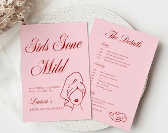 Girls Gone Mild Bachelorette Party Itinerary Template Relaxing Spa Weekend Invite Girls Night Bach Invitation Sleepover Bach Party Chill