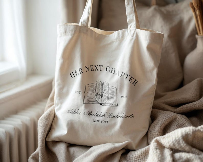 Book Lover Bachelorette Totebag Her Next Chapter Bridal Party Totes Book Bachelorette Bridesmaid Gift Bags Bookclub Bachelorette Favors image 4