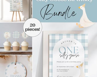 One Silly Goose Bundle Blue Goose 1st Birthday Decor Printable Silly Goose Theme Party Ideas Boy One Silly Goose Birthday Decor Bundle