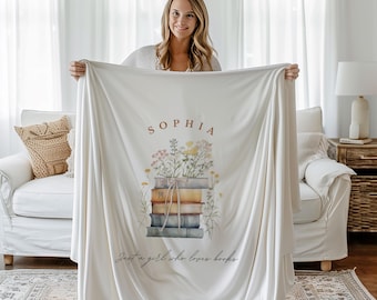 Just A Girl Who Loves Books Blanket Personalized Gift Idea For Book Lover Throw Blanket With Name Reading Blanket Gift Idea For Women