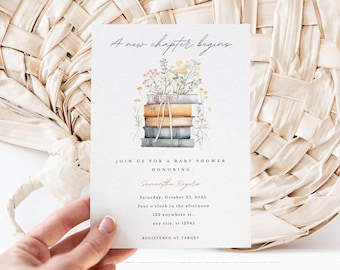Editable A New Chapter Begins Baby Shower Invitation Girl Storybook Baby Shower Invitation Book Themed Baby Shower Invite Wildflower