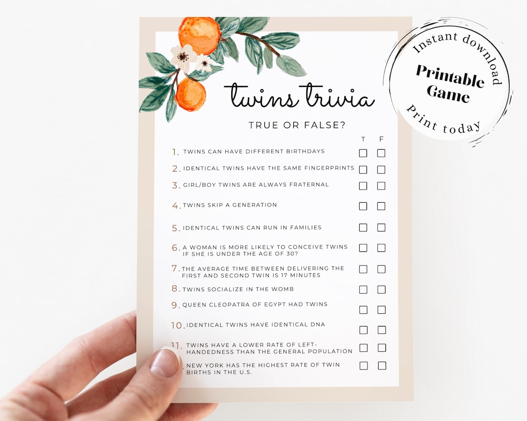Printable Baby Shower Game for Twins Trivia Game Cutie Baby Shower Game ...