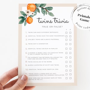 Printable Baby Shower Game For Twins Trivia Game Cutie Baby Shower Game Fun Twin True False Game Ideas For Baby Shower Cutie Theme Sprinkle