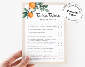 Printable Baby Shower Game For Twins Trivia Game Cutie Baby Shower Game Fun Twin True False Game Ideas For Baby Shower Cutie Theme Sprinkle