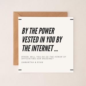 Bewerkbare kaartsjabloon grappig Officiant voorstel Modern Will You Be Our Officiant-kaart voor vriend met ons trouwen Uitnodiging Officiant Asking Card