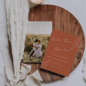 Editable Terracotta Wedding Invitation With Photo Minimalist Wedding Invite Template Photo Wedding Invite Photo Boho Wedding Burnt Orange