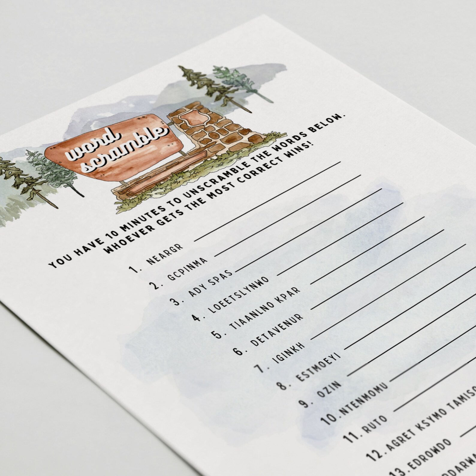 Printable Word Scramble Game National Park Theme Baby Shower Game ...