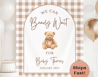 We Can Bearly Wait Baby Shower Backdrop Personalized Teddy Bear Theme Fabric Sign Neautral Bearly Wait Banner Little Bear Shower Decor