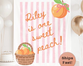 Peach First Birthday Banner One Sweet Peach 1st Bday Cake Smash Decor Girl Summer Birthday Backdrop Fruit Theme Custom Fabric Backdrop