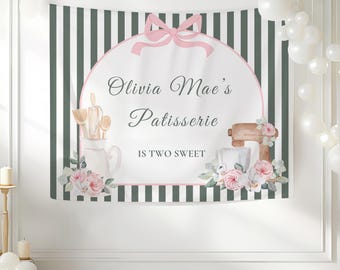 French Patisserie Birthday Party Decor Pink French Cafe Personalized Backdrop Bakery Birthday Banner French Bakery Birthday Idea Paris Party