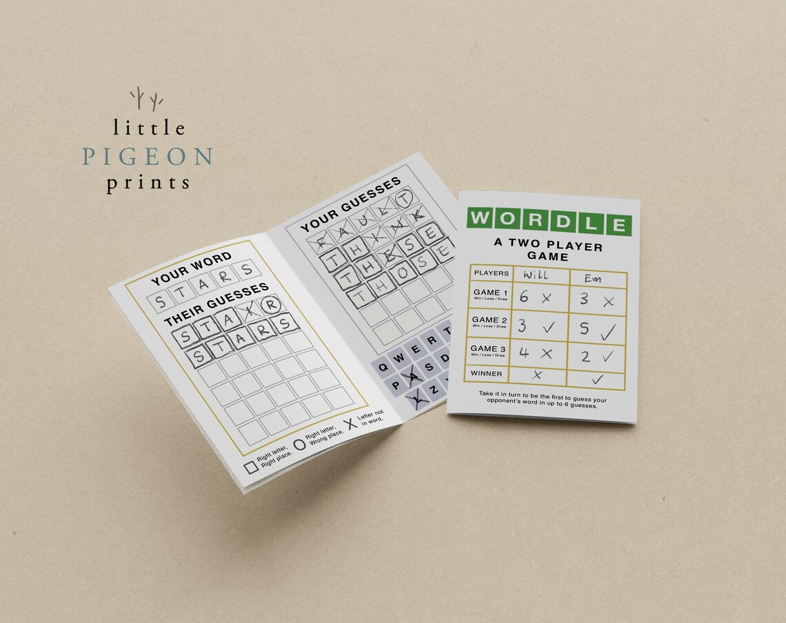 Wordle 2 Player Travel Game Mini Book Notebook Download  Etsy