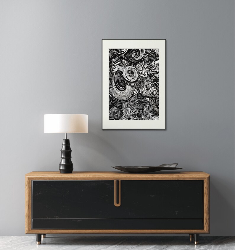 Abstract Black and White Wall Art Print Monochrome Vortex Etsy