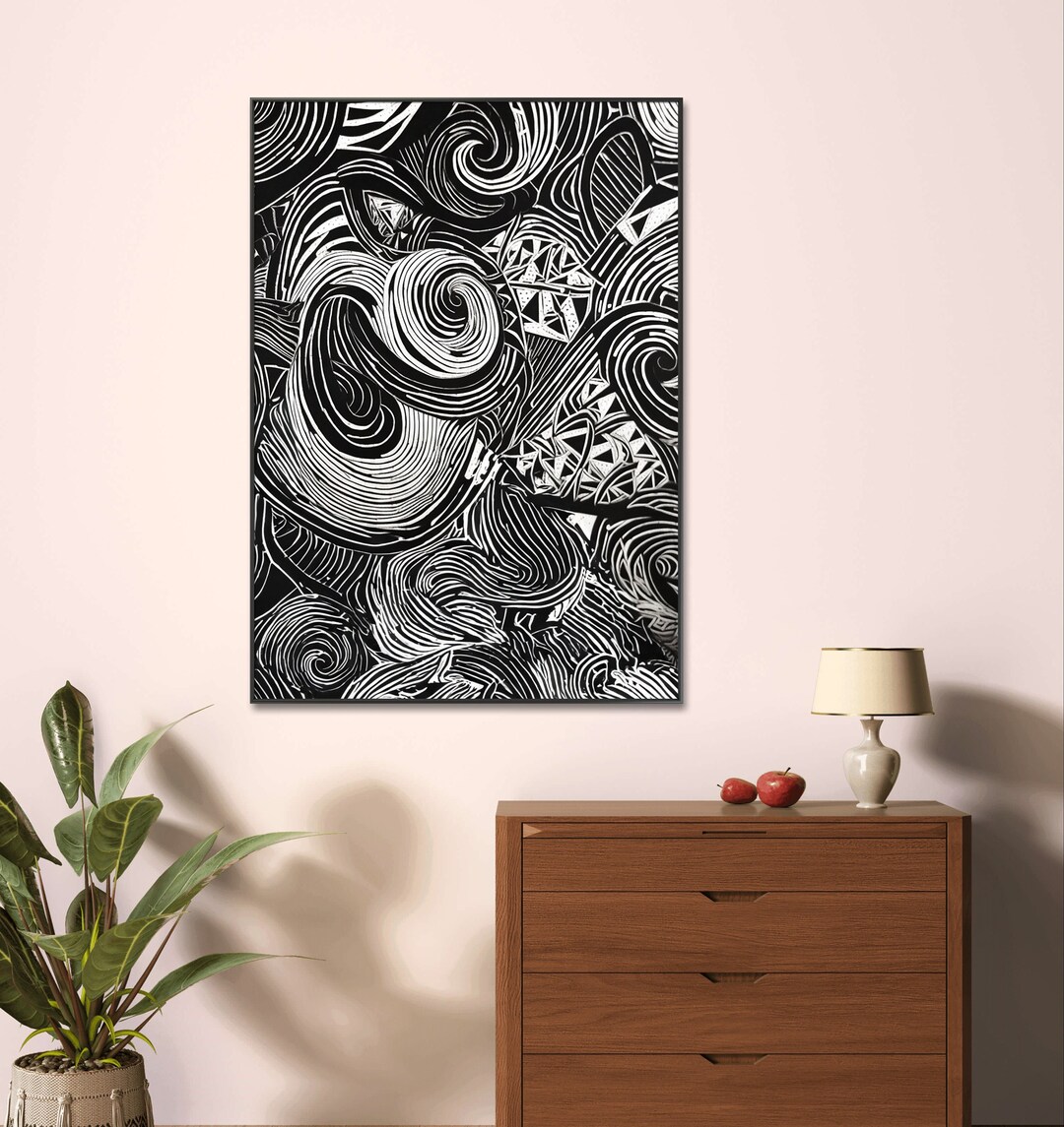 Abstract Black and White Wall Art Print Monochrome Vortex Etsy