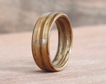 Zebrano Wooden Ring - Handcrafted Wood Ring - Handmade Bentwood Ring - Wood Wedding Band - Wood Ring Men