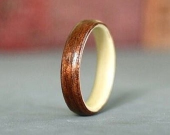 Mahogany & Tulip Wooden Ring for Women, Bentwood Ring, Wooden Wedding Band