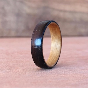 Ebony & Eucalyptus Wooden Ring for Women, Handmade Bentwood Ring, Wooden Wedding Band, Black Wood Ring Men