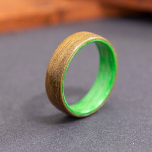 American Walnut & Green Oak Wooden Ring for Women, Handmade Bentwood Ring, Wooden Wedding Band, Brown Wood Ring Men