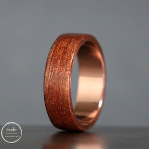 Unique Mahogany Wood Engagement Ring with Copper - Handcrafted Bentwood Wedding Band for Nature Lovers